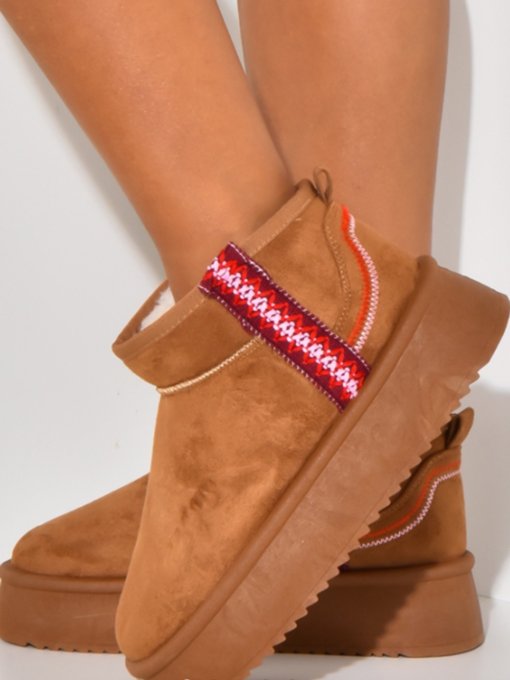 Olivia & Kate NWT Cozy Suede-Look Slip-On Mules Red Trim boots winter brown 8